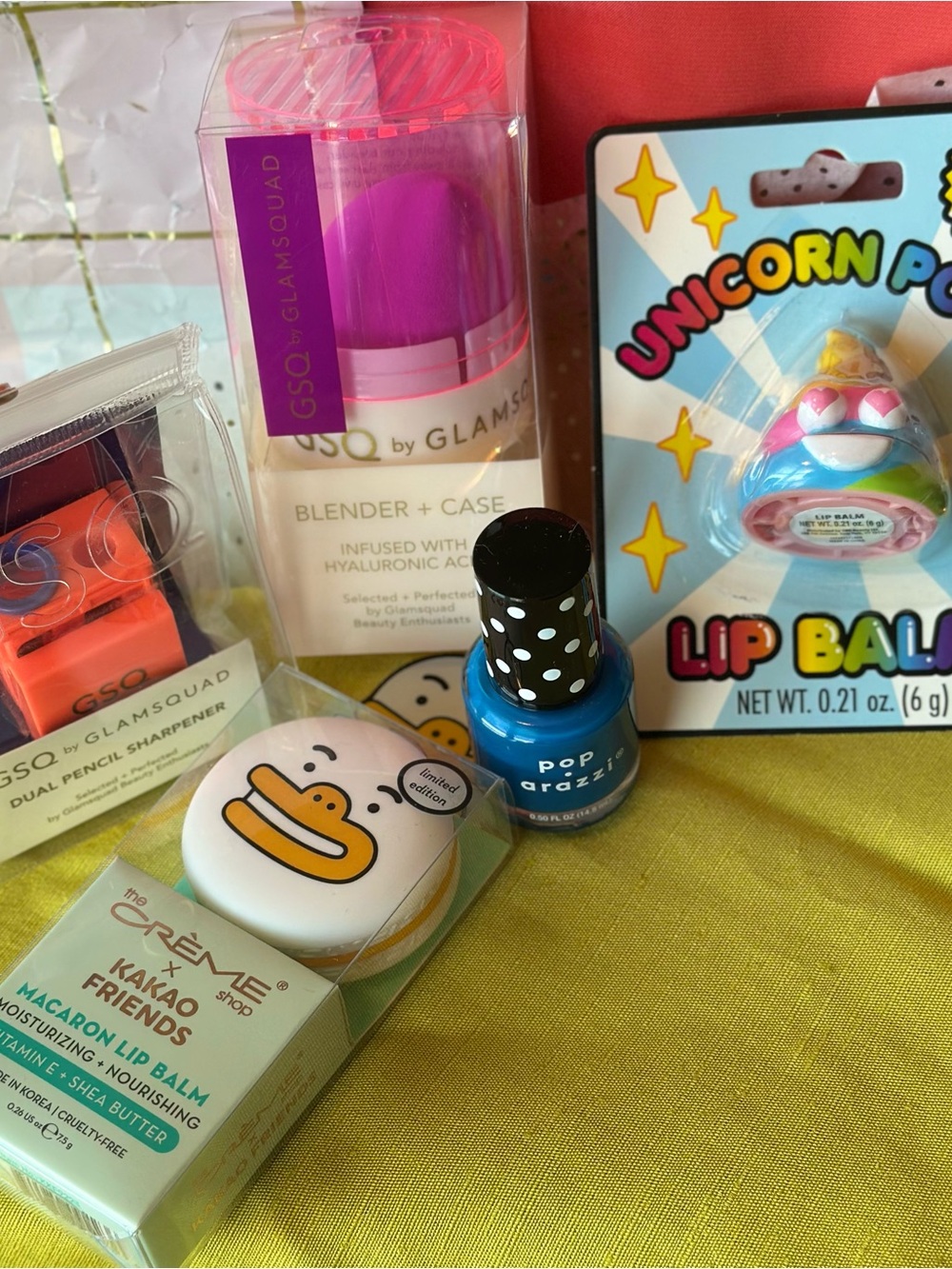 "BRIGHT" Bundle: Beauty Blender and Sharpener, Vitamin E Lip Balm, Blue Polish